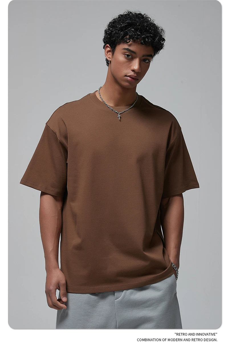 ZODF New Spring Summer Men 305gsm Cotton T Shirts Unisex Heavy Weight Oversized FG Noshrink Basic Solid T-Shirt Tees HY0165