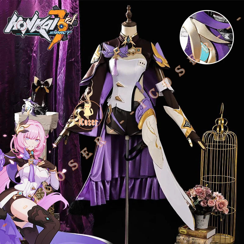 Honkai Impact 3 Elysia Miss Pink Elf Cosplay Costume Wig Dress Headwear Uniform Halloween Party for Women Girls Carnival iCoser