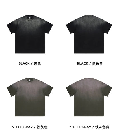 ZODF New Men's Summer Washed Gradient Cotton T-Shirts Unisex Women Retro Distressed 310gsm Ripped T Shirt Brand Tops HY0859