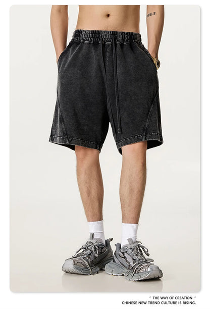 ZODF New Men Fire Snowflake Washed 330gsm Shorts Unisex High Street Summer Distressed Sport Cotton Shorts HY1028