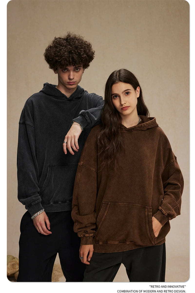 ZODF Vintage Batik Washed 420gsm Cotton Hoodies For Men Unisex Heavyweight Loose Hip Hop Hooded Sweatshirts Pullovers HY0696