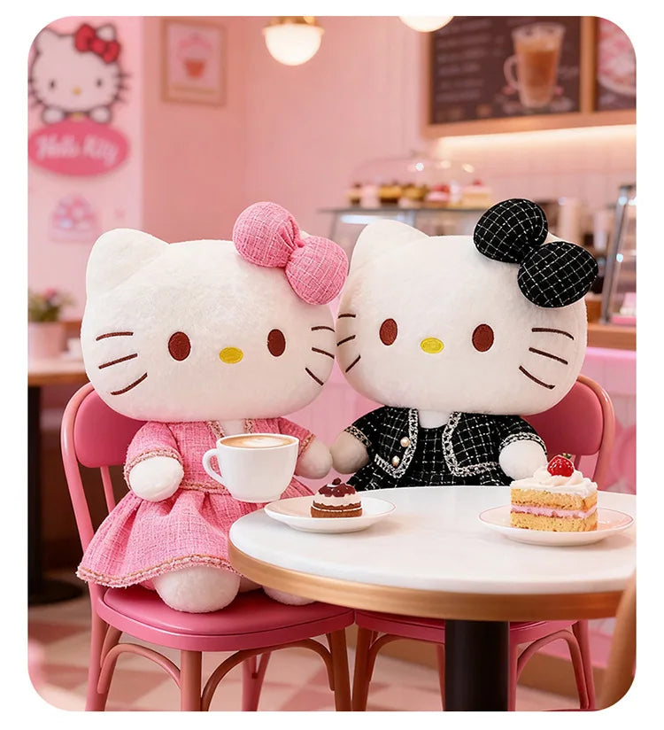 Sanrio Plush Cat Stuffed Animal Doll Large Checkered Skirt Kawaii Pillow Toy for Kids Birthday Christmas Gift for Girls Bedtime
