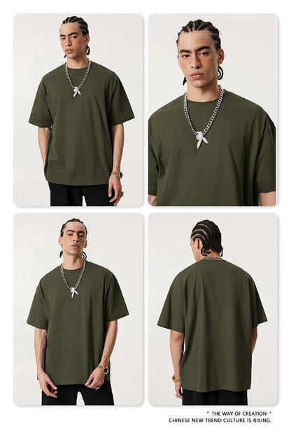 ZODF New 2025 Spring Summer 235gsm Solid Cotton T-Shirts For Men Women Unisex Loose Basic T Shirt Tees Brand Tops HY0970