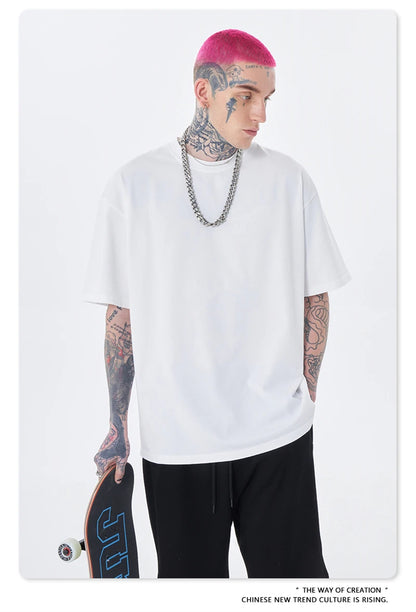 ZODF Trendy Summer 260gsm Cotton Oversized T Shirts For Men Unisex Male Kanye West High Street Solid Tees Brand Tops HY0122