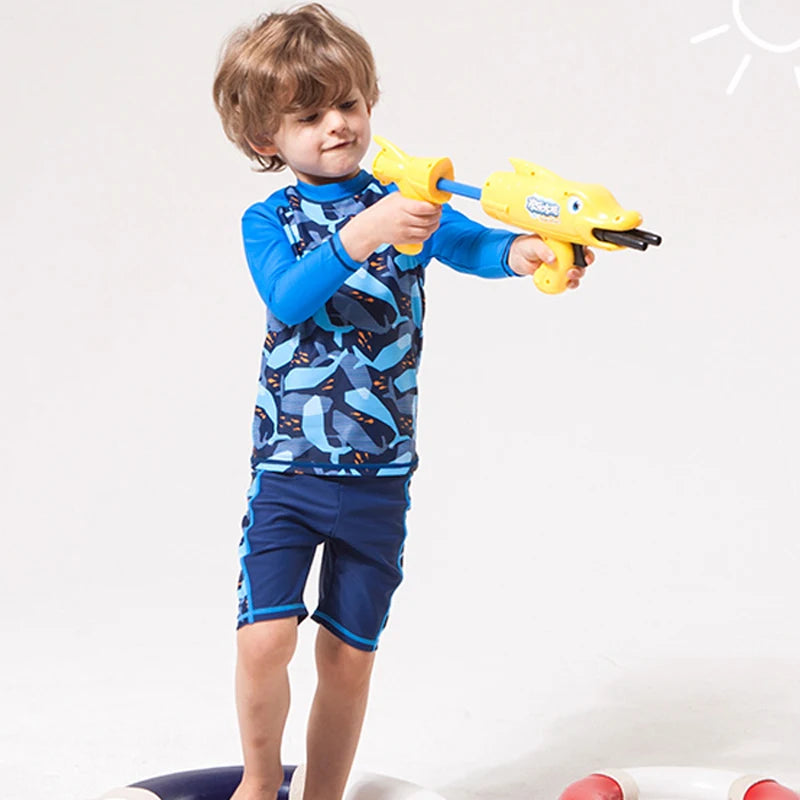 2025 Boys Swim Wear Two Pieces Set 3 to 4 5 6 7 8 9 10 11 12 Years Toddler Shark Print Infantil Long Sleeve Kids Swimming Suits