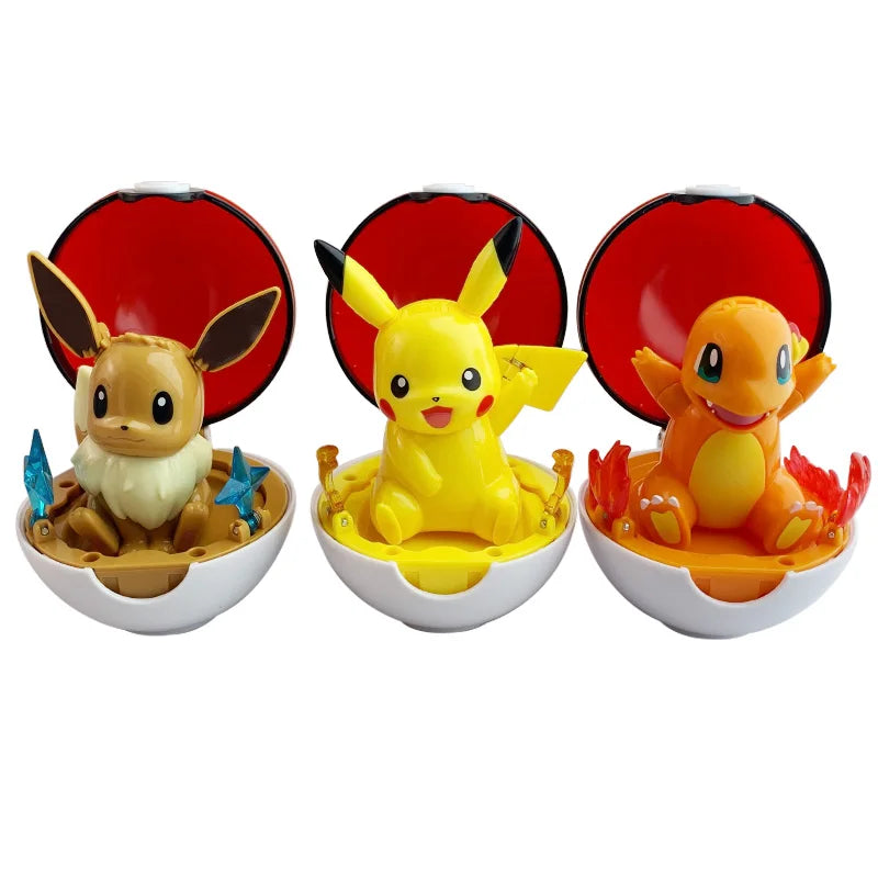 Original Pokemon Figure Pikachu Piplup Cubone Mimikyu Jigglypuff Cute Anime Ornament Pokeball Deforme Figurine Children Toy Gift