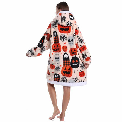 Leopard Winter Women Thicken Warm Hoodie Blanket Pink Blue Oversize Large Pocket Couple Loose Sweatshirts Mens Graphic Hoodies