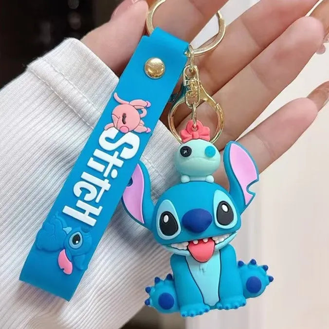 Anime Disney Keychain Cartoon Mickey Mouse Minnie Lilo & Stitch Cute Doll Keyring Ornament Key Chain Pendant Kids Toys Gift