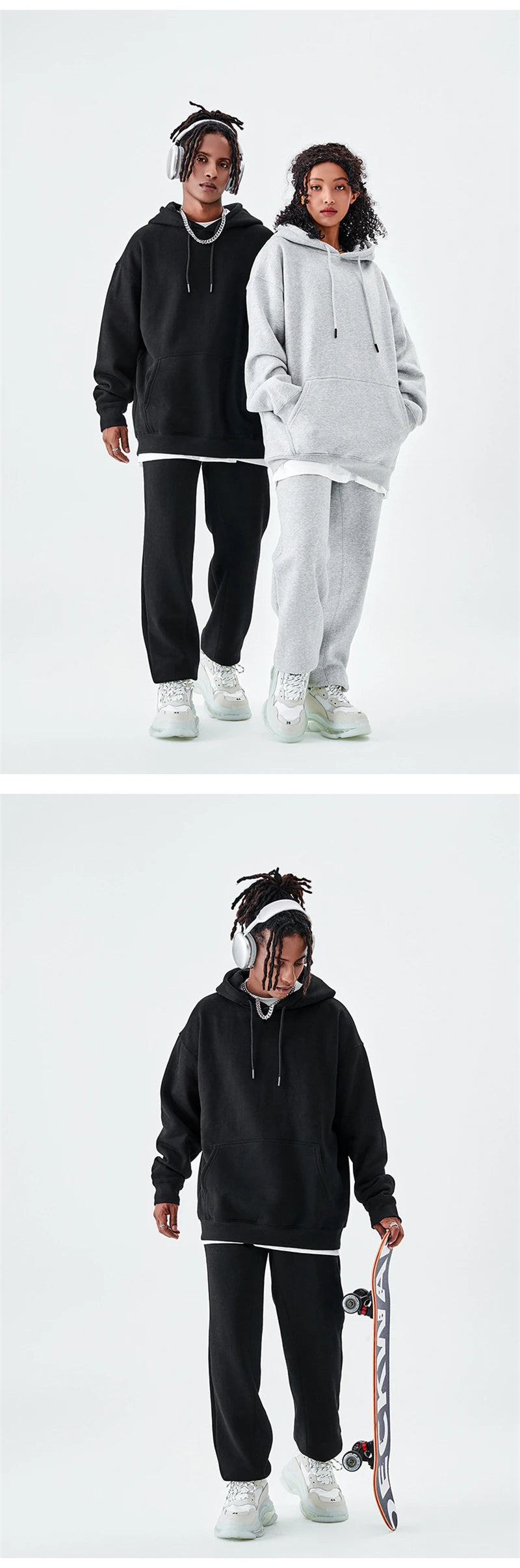 ZODF Casual Winter Men 350gsm Fleece Hoodie Unisex Loose Warm Solid Hooded Sweatshirt Pullover 18 Colors HY0728