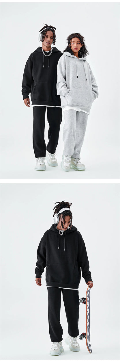 ZODF Casual Winter Men 350gsm Fleece Hoodie Unisex Loose Warm Solid Hooded Sweatshirt Pullover 18 Colors HY0728