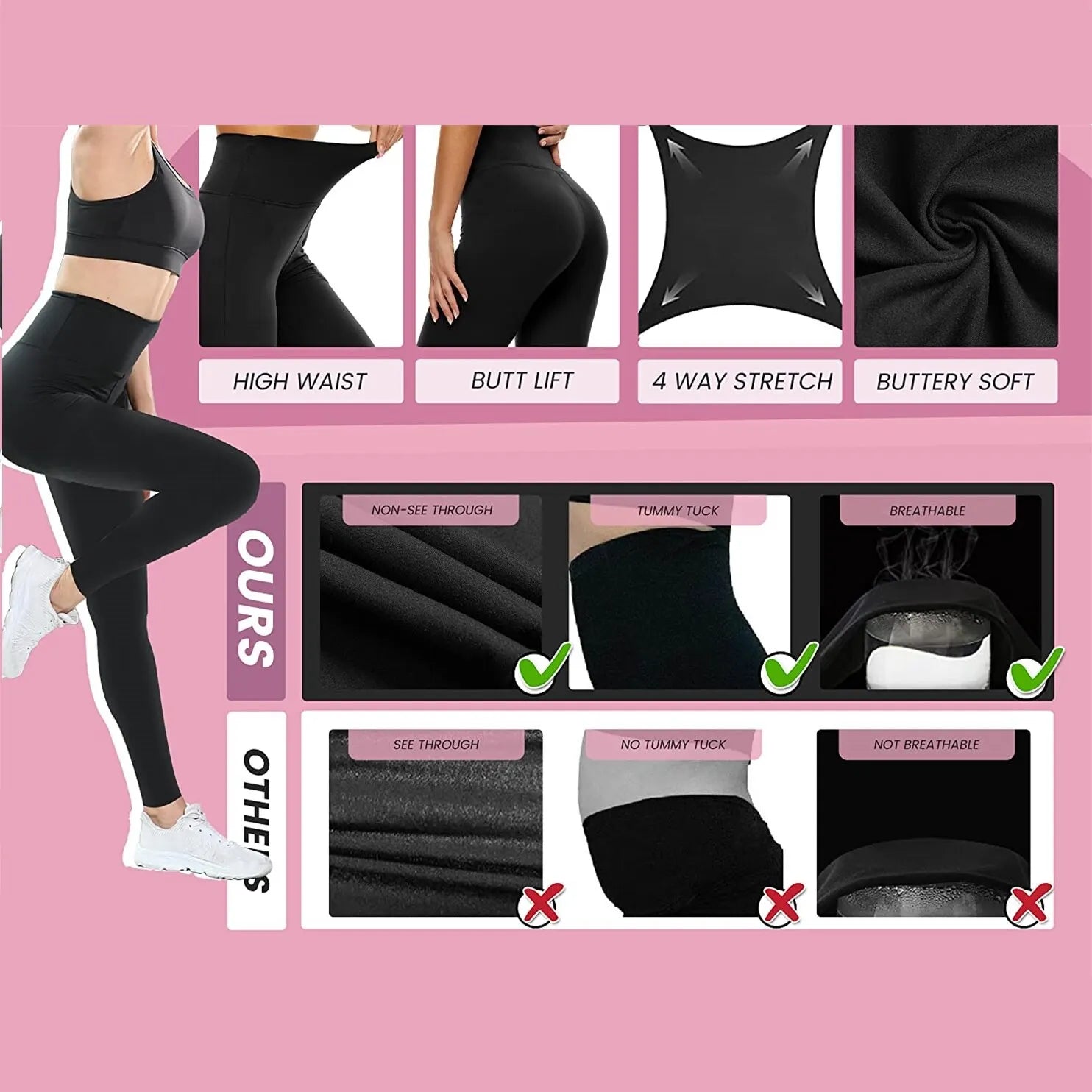 Women High Waist Sport Leggings Push Up Naked Feeling Yoga Running Gym Tights