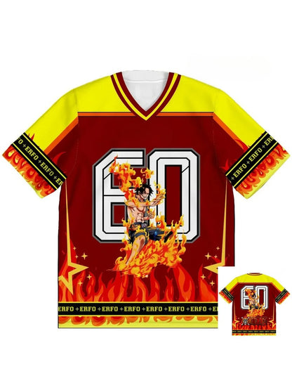 60 Jersey One Piece Fire Fist Portgas D. Ace Anime Kpop Baseball Hockey T-shirt Fashion Streetwear Anime Daily Unisex Tops Tees