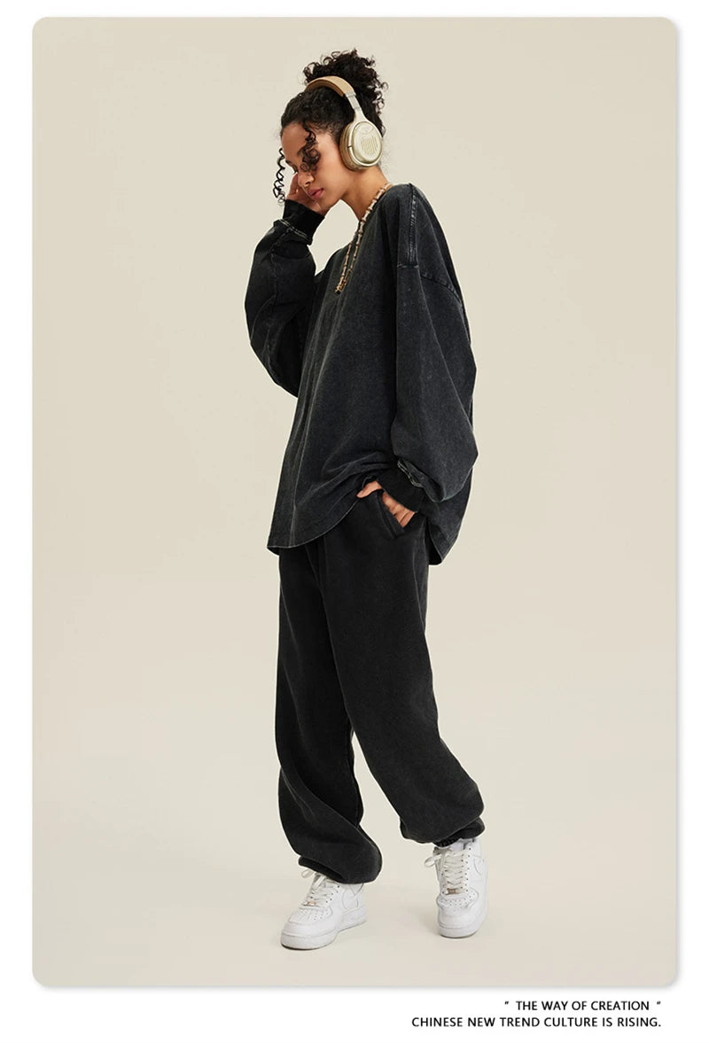 ZODF Retro 2025 Men Autumn Batik Washed T Shirt Unisex Oversized Basic Long Sleeve Solid 270gsm Cotton T-Shirts Tees HY0641