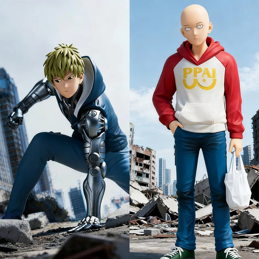 16cm One Punch Man Anime Figure Hoodie Saitama Action Figure Devil Transforms Man Genos Figurine PVC Collection Model Doll Toys