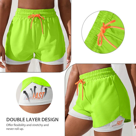 Women’s High Rise Elastic Proximity Control Yoga and Running Shorts Fake Two-Piece Pants