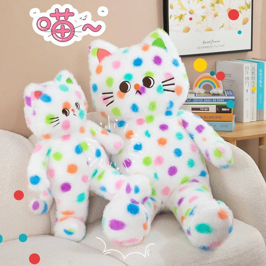 45-80cm Kawaii Wave Point Cat Plush Toy Doll Pillow Cushion Cartoon White Red Large Size Sleeping Plush Doll Gift for Girlfriend