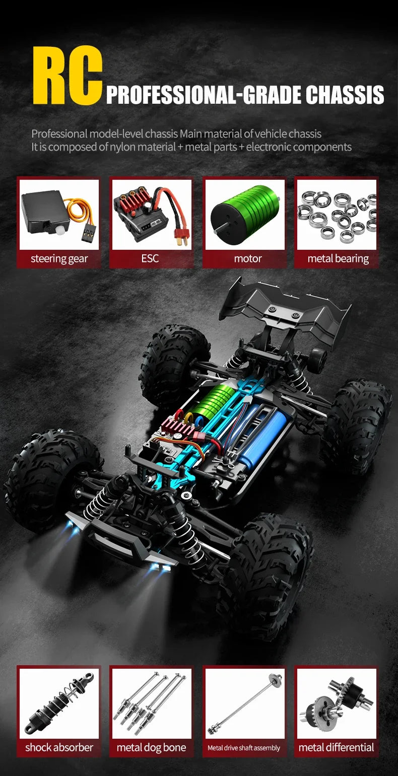 SCY 1:16 70KM/H or 50KM/H 4WD RC Car with LED Remote Control Cars High Speed Drift Monster Truck for Kids Vs Wltoys 144001 Toys