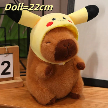 Capybara Soft Doll Cute Stuffed Capibara Anime With Pikachu Stitch Kuromi Hat Toy Kawaii Plushie Xmas Gift for Girl Friend