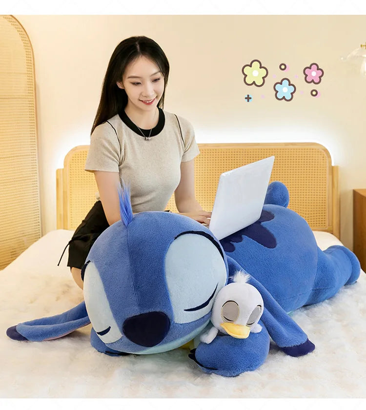 120cm Large Big Size Disney Stitch Holding Duck Anime Plush Stuffed Doll Room Plushies Pillow Ornaments Children's Holiday Gifts