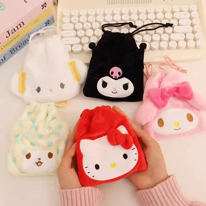 Sanrio Hello Kitty Kuromi Marumofubiyori Cogimyun Kawaii Character Plush Stuffed Toy Drawstring Cartoon Bag Change Purse Gifts