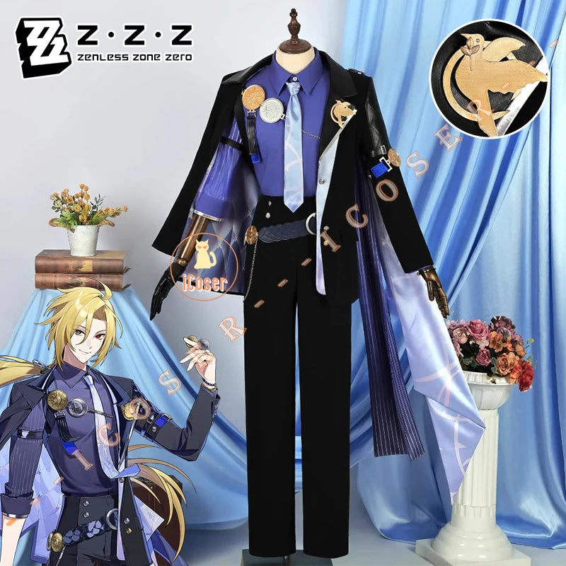Zenless Zone Zero Hugo Cosplay Costume Wig Hat Mockingbird New Eridu Hugo Vlad Ravenlock Halloween Party for Women Men Cos Props