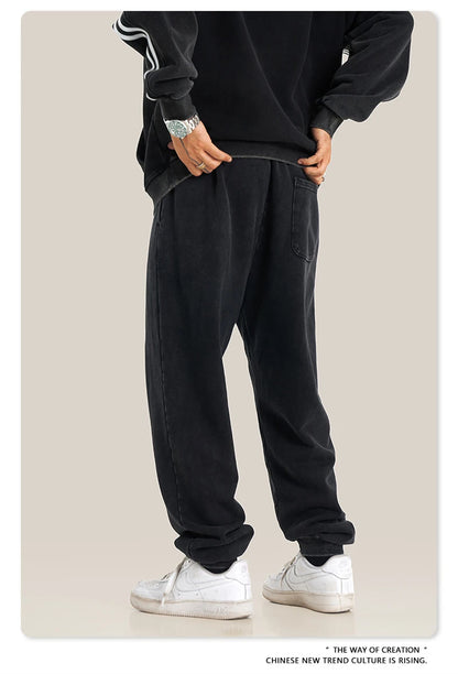 ZODF Retro Men Washed 380gsm 100% Cotton Sweatpant Unisex Loose Sport Solid Joggers Pants For Spring Autumn  HY0901