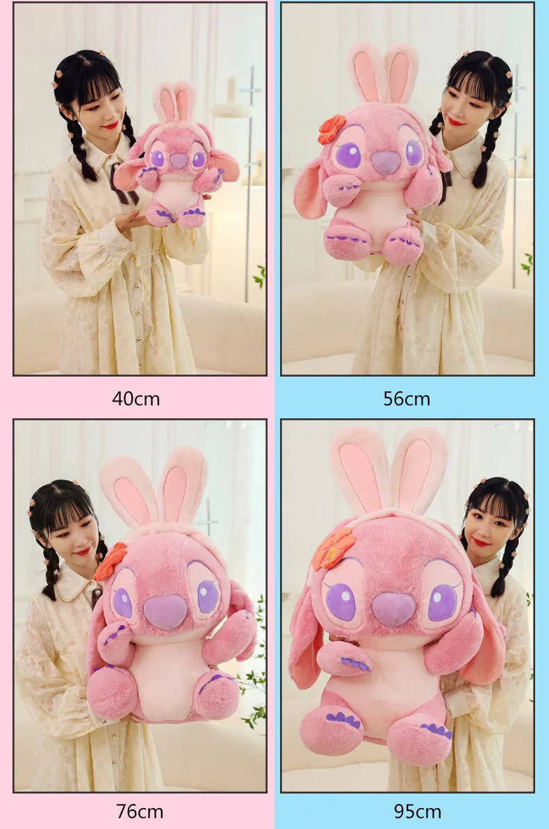 40/56/76cm Big Size Disney Stitch Angel Transformed Into A Rabbit Anime Plush Stuffed Doll Room Plushies Pillow Ornaments Gifts