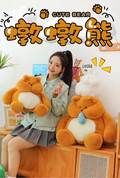 35-45cm Cute Muscle Bear Snot Bear Doll Sitting Posture Pull String Animals Stuffed Toy Soft 24CM Plush Bear Doll Kids Kawaii