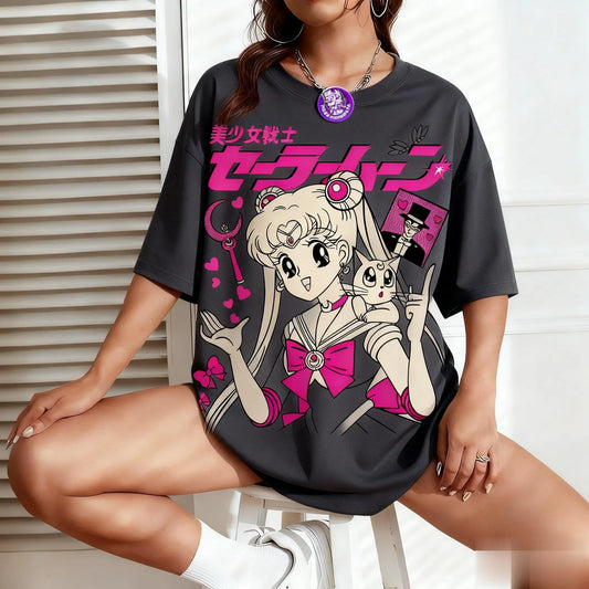 Sailor Moon Anime Print Men Women T-shirt Japanese Cartoon Short Sleeve Graphic Tee Kawaii Summer Oversized Casual Streetwear