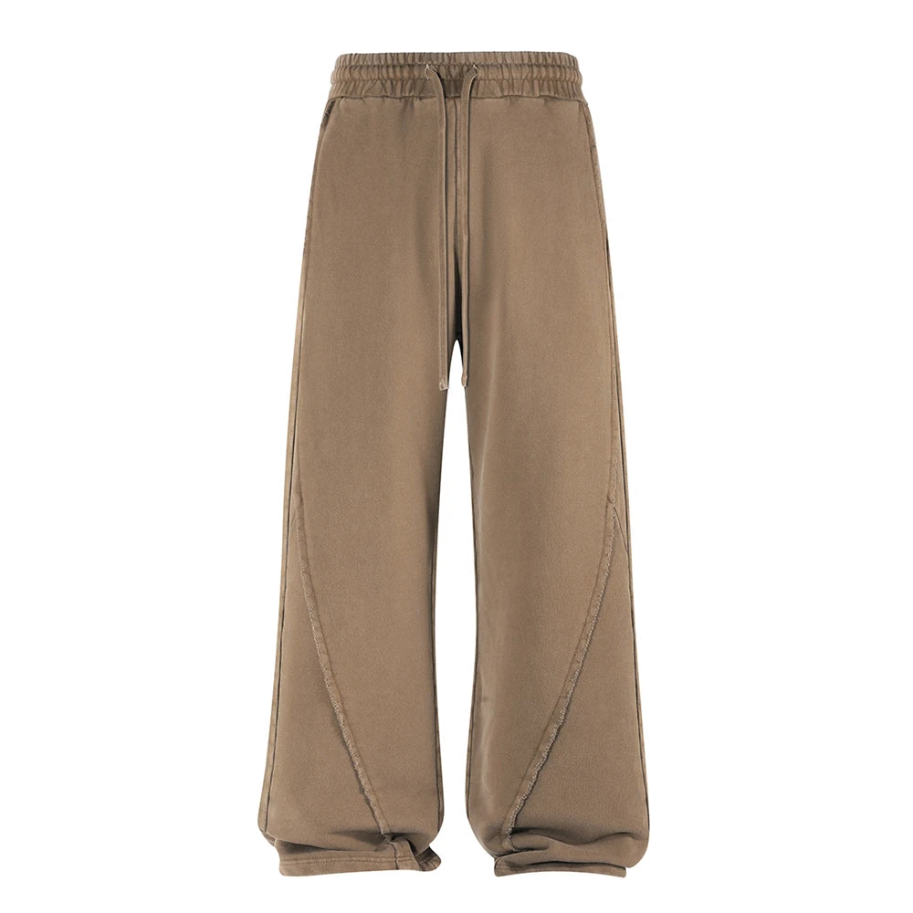 ZODF Retro Autumn Washed Loose Edge 430gsm Cotton Pants For Man Unisex Distressed Old Money Straight Patchwork Trousers HY1105