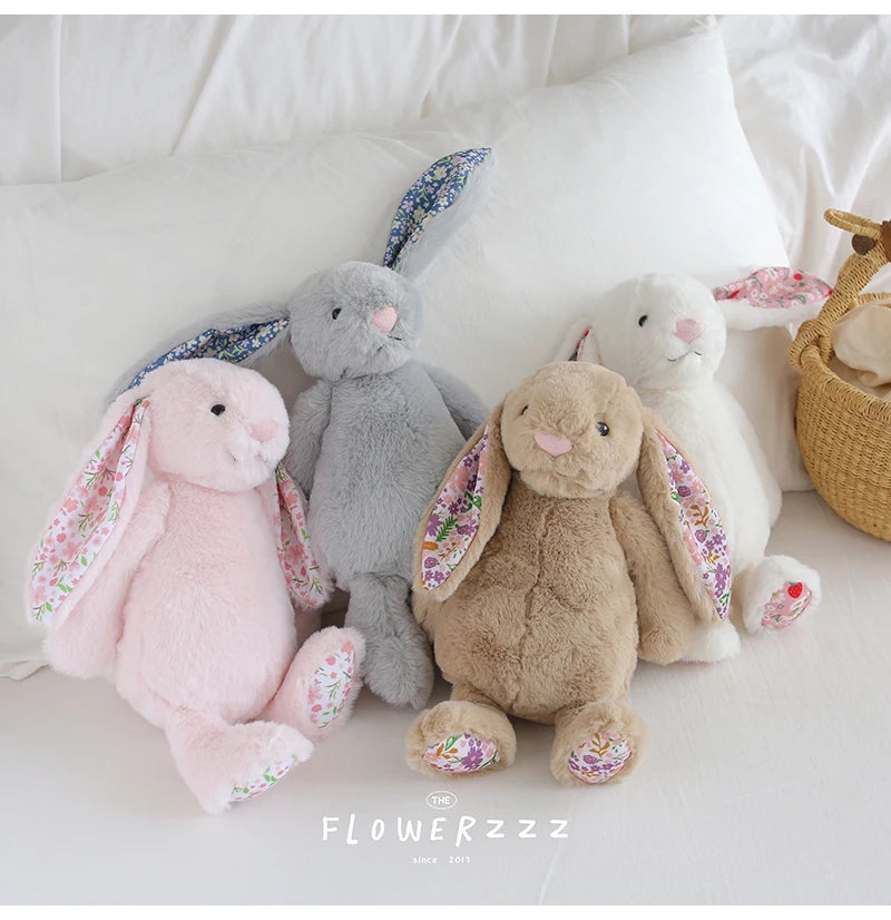 30cm Cartoon Floral Rabbit Plush Toy Pink White Bonnie Rabbit Stuffed Animal Doll Children's Room Decor Birthday Gift For Girl