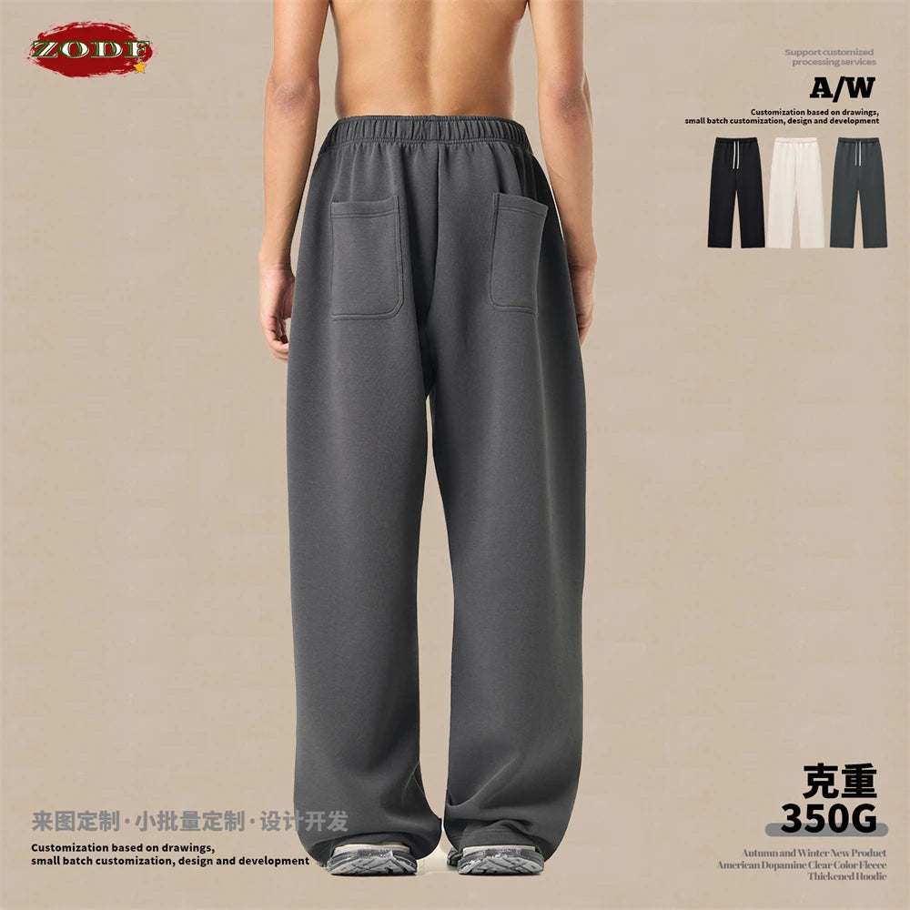 ZODF Casual 350gsm Fleece Unisex Loose Fit Wide Leg Straight Pants Warm Sport Trousers Winter HY0037