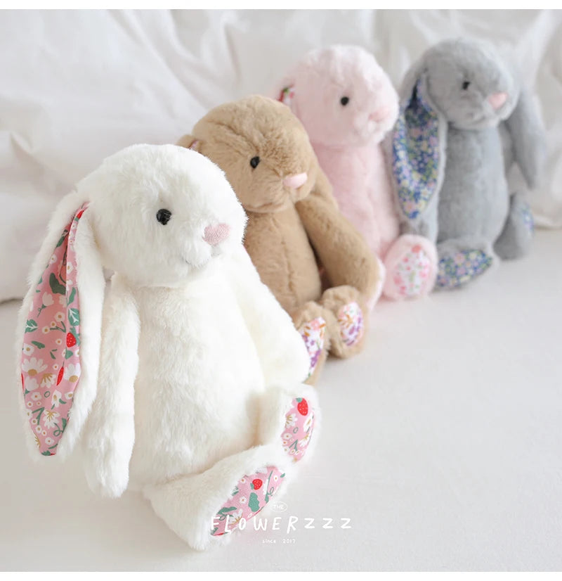 30cm Cartoon Floral Rabbit Plush Toy Pink White Bonnie Rabbit Stuffed Animal Doll Children's Room Decor Birthday Gift For Girl