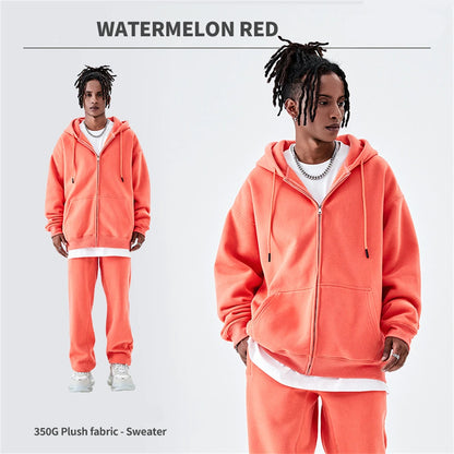 ZODF Basic Winter Men Fleece Zipper Hoodies Unisex Casual Loose 350gsm Warm Solid Hooded Sweatshirts Coats 18 Colors HY0726