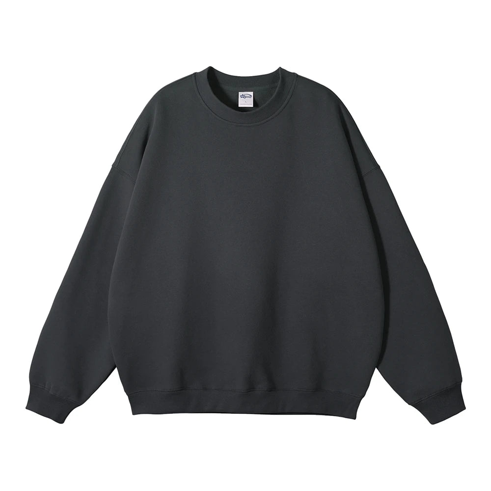 ZODF New 2025 Winter 350gsm Fleece Sweatshirts For Men Unisex Casual Loose Basic Solid O-Neck Thick Warm Pullovers HY0635