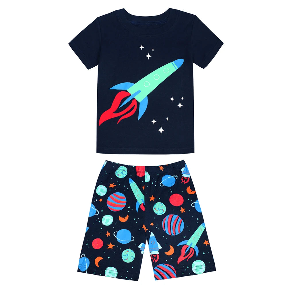 Summer Clothing Children Pajamas Sets for Boys Baby Sleepwear Set Two Piece Kids Pijama Top Short Pants Outfits Home Wear Suits