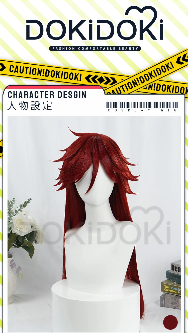 IN STOCK Grell Sutcliff Wig Anime DokiDoki Halloween Grell Sutcliff Cosplay 100cm Red Long Hair Free Cap