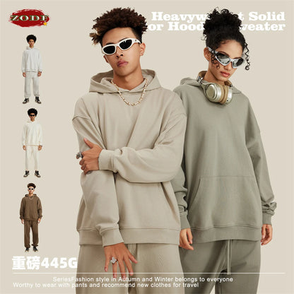 ZODF New Winter 440gsm Terry Hooded Hoodies For Men Retro Unisex Couple Loose Oversized Solid Pullovers Streetwears HY0664