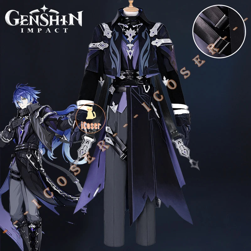 Kyryll Chudomirovich Flins Cosplay Costume Wig Genshin Impact Uniform Cloak Halloween Party for Women Men Role Play Outfit Props