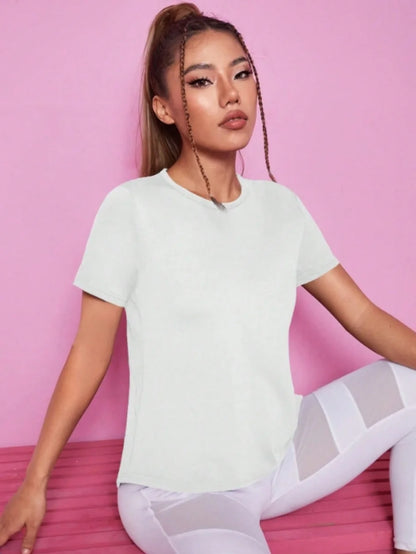Women’s Summer Yoga T-Shirt Short Sleeve Breathable Quick Dry Mesh Back Fitness Top Loose Fit
