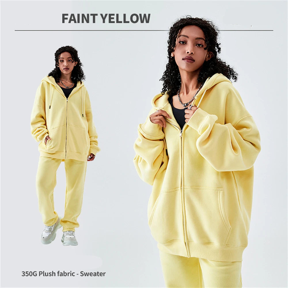 ZODF Basic Winter Men Fleece Zipper Hoodies Unisex Casual Loose 350gsm Warm Solid Hooded Sweatshirts Coats 18 Colors HY0726