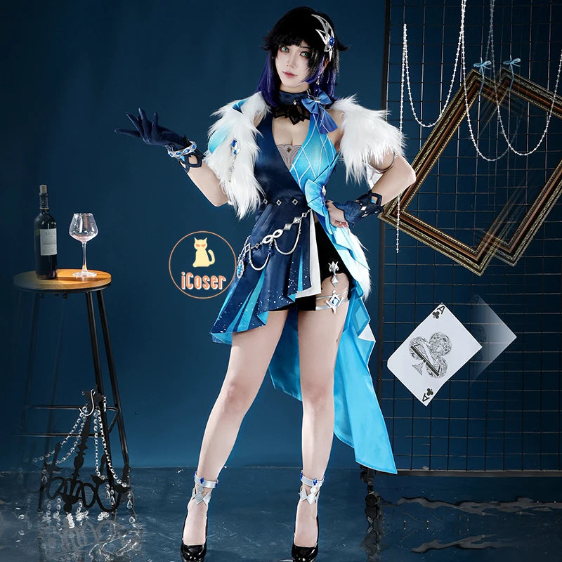 Genshin Impact Yelan Tranquil Banquet Cosplay Costume Wig Dress New Skin Uniform Outfit Halloween Party for Women Girls Props