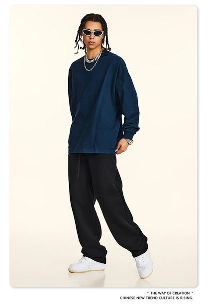 ZODF New 2024 Autumn 225gsm Loose Solid T-Shirt For Men Retro Unisex Antibacterial Full Sleeve T Shirts Brand Tops HY0871