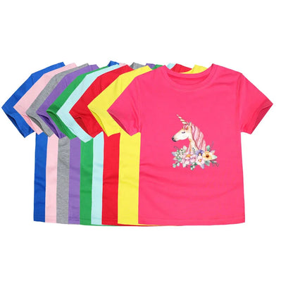 Child Kids Tshirts for Girls Clothes 2024 New Summer Pink Red Blue Luxury Toddler Girl T Shirt Kawaii Unicorn Flower Korean Tees