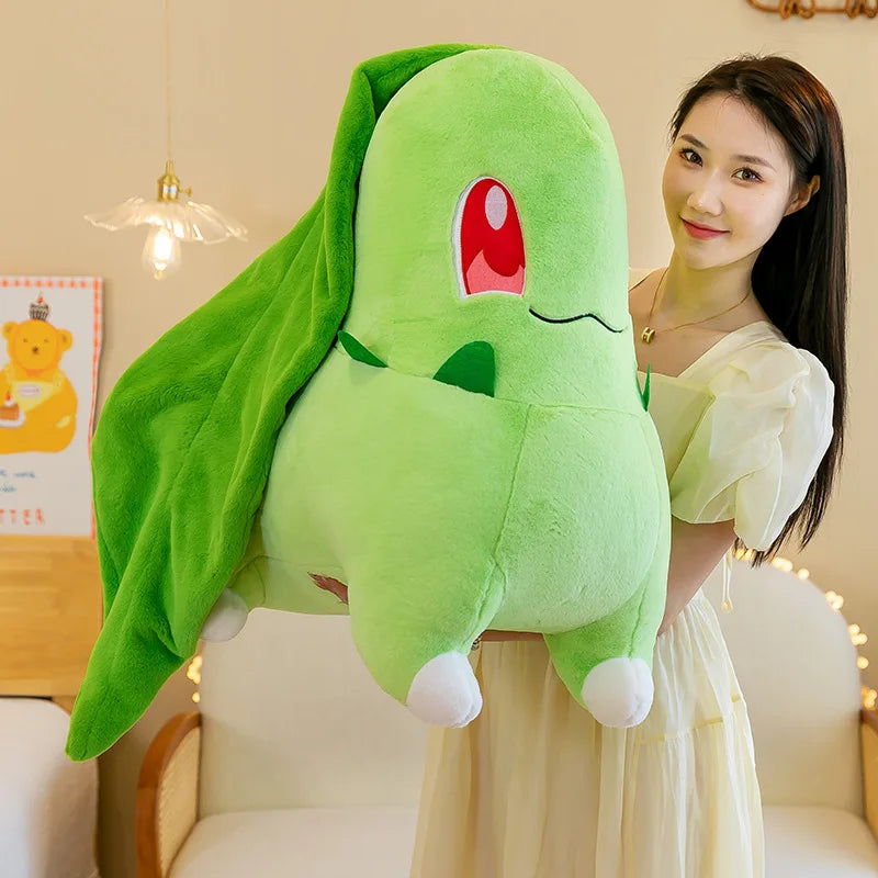 45/60/80cm Big Size Pokemon Chikorita Cartoon Anime Plush Stuffed Doll Room Decoration Plushies Pillow Ornaments Children's Gift