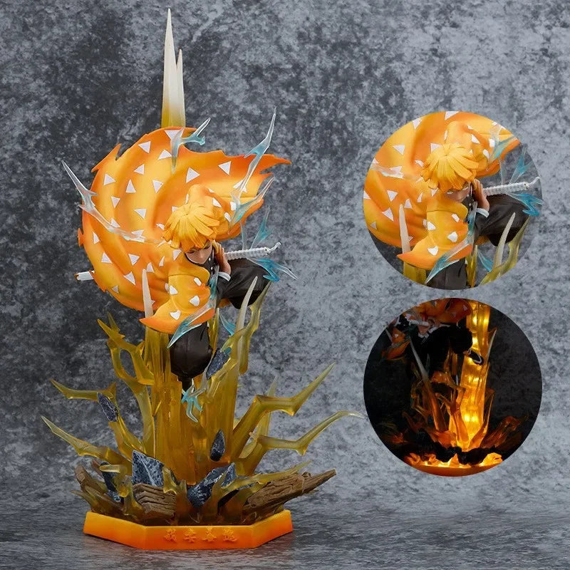 Demon Slayer Figure Agatsuma Zenitsu Double-Headed Luminescable Action Figurine Decoration Model Toys Gift 35cm Anime Statue Pv