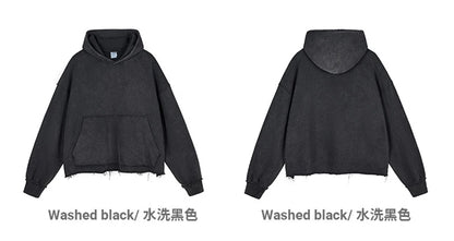 ZODF Retro Winter Men Washed 100% Cotton Boxy Hoodies Unisex Loose Fit Distressed Hooded Pullovers Coats Brand Outfits HY0048