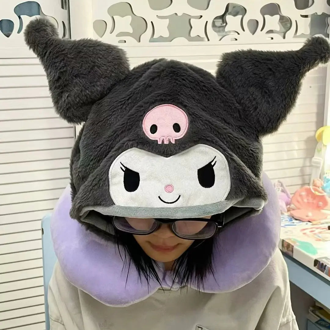 Japanese Anime Kuromi My Melody Hooded U Pillow Soft Pom Pom Purin Pochacco Plush Pillow Animal Cushion Gifts For Girl