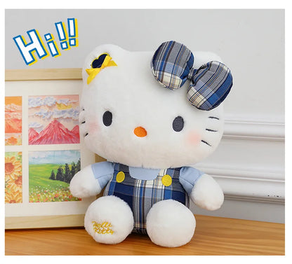 Sanrio Hello Kitty Plush Toy Retro Plaid Skirt Kitty Doll Stuffed Animal Creative Gift for Kids Birthday Christmas Girls Pillow