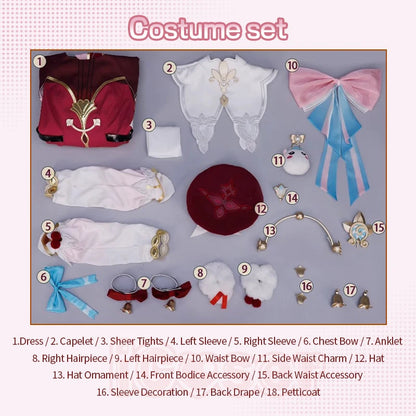 iCoser Honkai Star Rail Hyacine Cosplay Costume Wig Dress Uniform Hat Metal Props Amphoreus Halloween Party for Women Girls Set